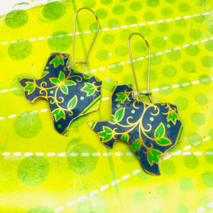 Vintage Blue & Green Leaves Upcycled Tin Earrings