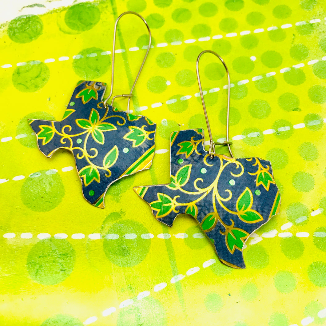 Vintage Blue & Green Leaves Upcycled Tin Earrings