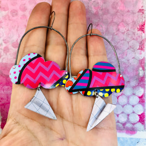 Bright Patterned Clouds & Graph Paper Airplanes Zero Waste Tin Earrings