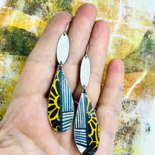 Load image into Gallery viewer, Mixed Patterns Upcycled Teardrop Tin Earrings