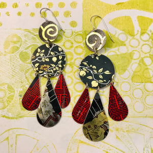 Mixed Midnights & Red Zero Waste Tin Chandelier Earrings