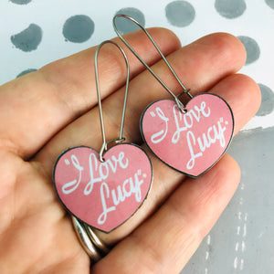 I Love Lucy Hearts Upcycled Tin Earrings