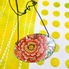 Load image into Gallery viewer, Big Deep Pink Blossom Zero Waste Tin Oval Necklace