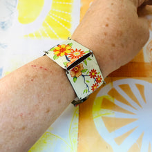 Load image into Gallery viewer, Vintage Flowery Upcycled Tin Bracelet