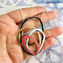 Load image into Gallery viewer, Midnight, Gold, White &amp; Pink Scribbles Upcycled Tin Necklace