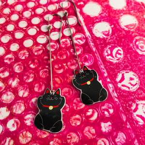 Little Lucky Cats in Black Upcycled Tin Earrings