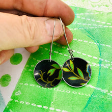 Load image into Gallery viewer, Bright Green Leaves on Midnight Medium Basin Upcycled Earrings