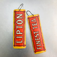 Load image into Gallery viewer, Lipton Tea Typography Long Narrow Tin Earrings