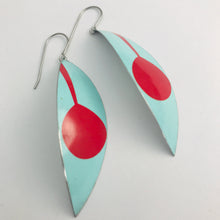 Load image into Gallery viewer, Mod Aqua &amp; Red Leaves Upcycled Tin Earrings