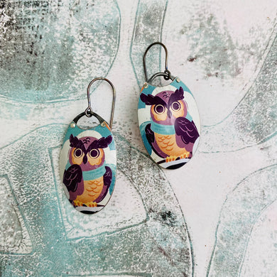 Little Owls Oval Upcycled Tin Earrings