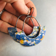 Load image into Gallery viewer, Field of Bluebonnets Half Moon Recycled Tin Earrings