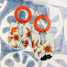 Load image into Gallery viewer, Pink-y Orange Flowers Horseshoes Zero Waste Tin Earrings
