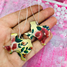Load image into Gallery viewer, Roses on Gold Texas Upcycled Tin Earrings