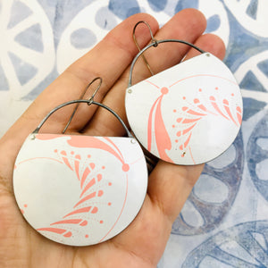 Pink Swirls on Pearlescent Recycled Tin Earrings