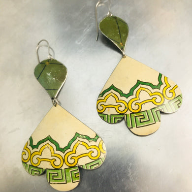 Vintage Green & Cream Trefoil Upcyled Tin Earrings