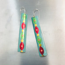 Load image into Gallery viewer, Shimmery Garland in Aqua Narrow Rectangle Tin Earrings
