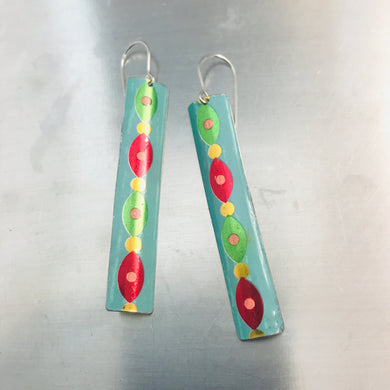 Shimmery Garland in Aqua Narrow Rectangle Tin Earrings