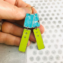Load image into Gallery viewer, Rustic Seafoam &amp; Bright Yellow Green Zero Waste Tin Earrings