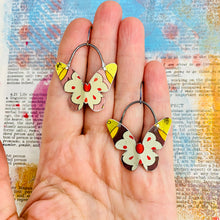 Load image into Gallery viewer, Vintage Golds &amp; Cream Small Butterflies Upcycled Tin Earrings