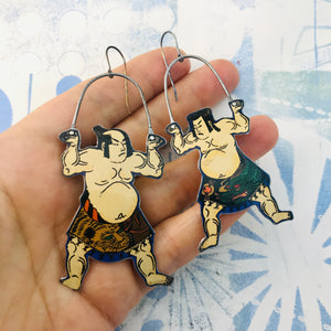 Sumo Wrestlers Big Small Upcycled Tin Earrings