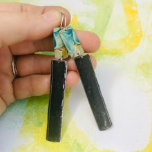 Load image into Gallery viewer, Tiffany Blue &amp; Black Rectangle Recycled Tin Earrings