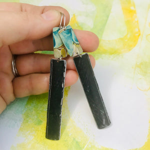 Tiffany Blue & Black Rectangle Recycled Tin Earrings