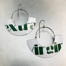 Load image into Gallery viewer, Extra Virgin Half Moon Recycled Tin Earrings 30th Birthday Gift
