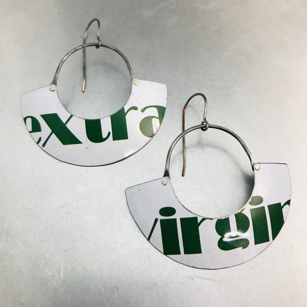 Extra Virgin Half Moon Recycled Tin Earrings 30th Birthday Gift