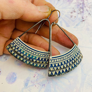 Delft Blue Geometric Edge Upcycled Tin Earrings