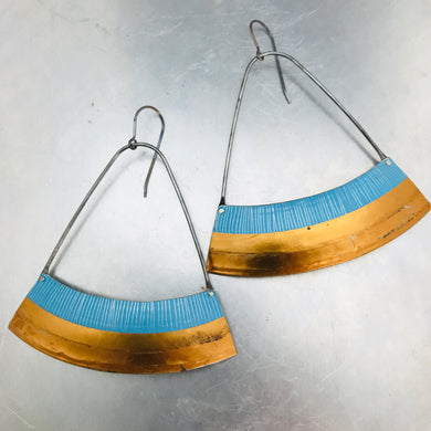 Etched Sky & Copper Wide Arc Recycled Tin Earrings Tin Anniversary Gift