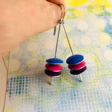 Load image into Gallery viewer, Cobalt, Fuschia, &amp; Royal Purple Upcycled Tin Saucer Earrings