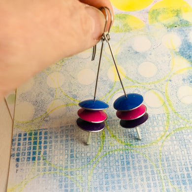 Cobalt, Fuschia, & Royal Purple Upcycled Tin Saucer Earrings