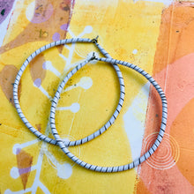 Load image into Gallery viewer, Spiraled Tin Big White Hoop Earrings