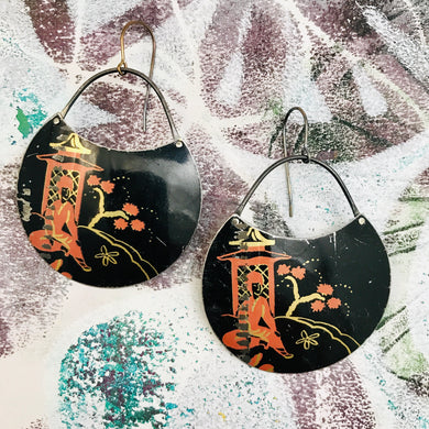 Midnight Meditation Circles Upcycled Tin Earrings