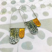 Load image into Gallery viewer, Midnight Blue &amp; Rose Gold Mixed Patterns Arch Dangle Tin Earrings
