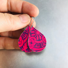 Load image into Gallery viewer, Bright Pink &amp; Deep Purple Upcycled Teardrop Tin Earrings