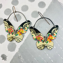 Load image into Gallery viewer, Flowers on Cream Butterflies Upcycled Tin Earrings