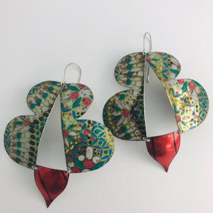 Vintage Mosaic & Scarlet Abstract Butterflies Upcycled Tin Earrings