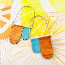 Load image into Gallery viewer, Aqua &amp; Dreamsicle Arch Dangle Tin Earrings