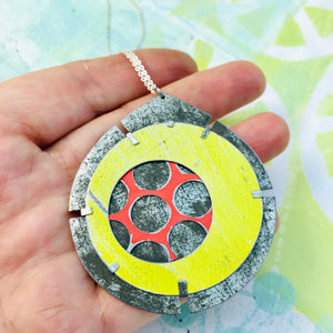 Encircled Red in Sunny Yellow Upcycled Tin Earrings