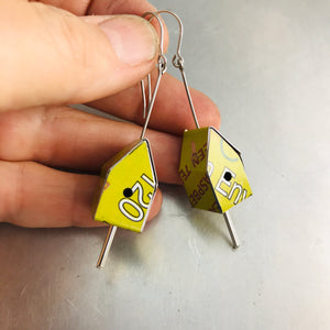 Spring Green & Typography Tiny Tin Birdhouse Earrings
