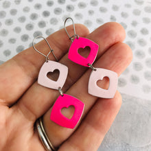 Load image into Gallery viewer, Duo Pinks Cutout Hearts Tiny Tin Earrings