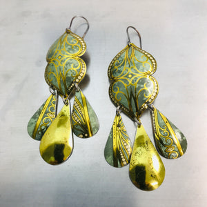Verdigris & Golden Swirls Zero Waste Tin Chandelier Earrings