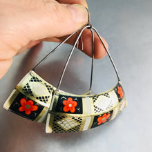 Load image into Gallery viewer, Orange Blossoms Wide Arc Recycled Tin Earrings