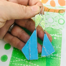 Load image into Gallery viewer, Grass &amp; Sky Narrow Kites Recycled Tin Earrings