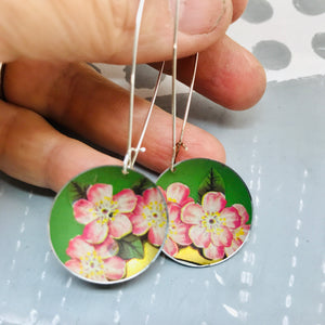 Gorgeous Pinks on Green Large Basin Tin Earrings