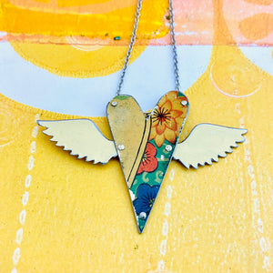 Flowery Sufi Heart Upcycled Tin Necklace