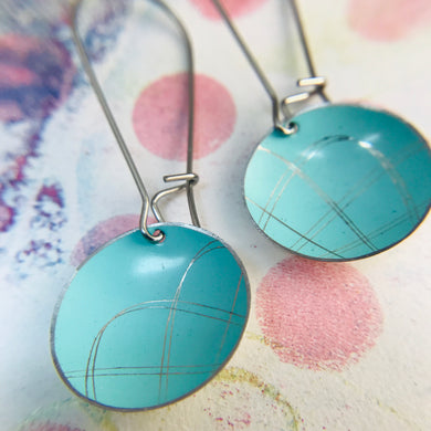 Aqua Spirograph Medium Basin Upcycled Tin Earrings