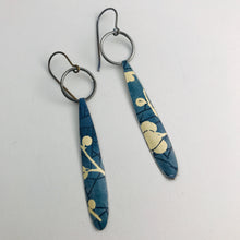 Load image into Gallery viewer, Blue Jean Cherry Blossom Teardrop Tin Earrings