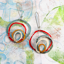 Load image into Gallery viewer, Slate, Scarlet, Butterscotch &amp; Cream Scribbles Upcycled Tin Earrings